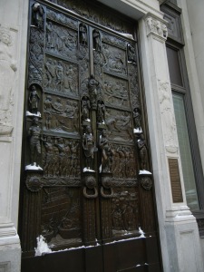 Doors commemorating the Boston Tea Industry